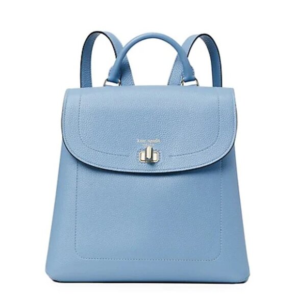 Kate Spade Essential Medium Backpack Blue Leather Turnlock Flap Bag - Picture 4 of 11